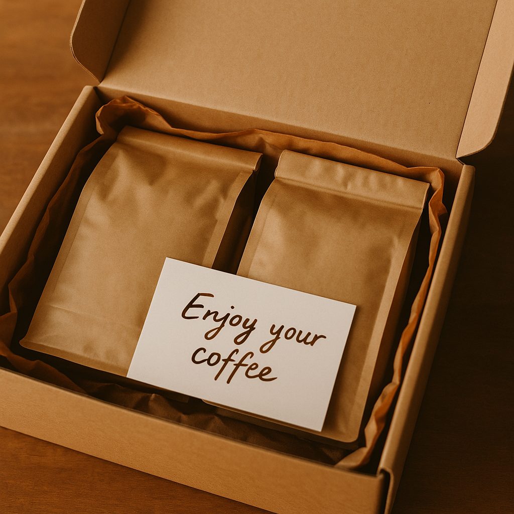 A subscription box packed with bags of freshly roasted coffee